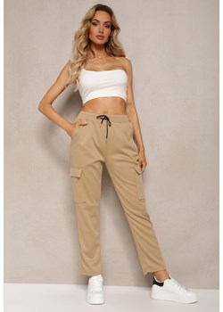 Beżowe Spodnie Bojówki High Waist z Regulacją w Pasie Olgierda ze sklepu Renee odzież w kategorii Spodnie damskie - zdjęcie 171327714