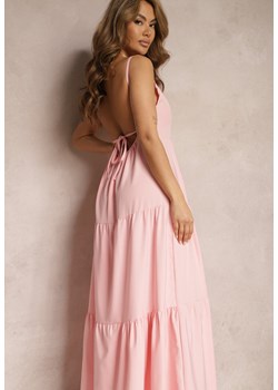 Różowa Sukienka o Rozkloszowanym Fasonie Wiązana i Wykończona Gumką z Tyłu Hililena ze sklepu Renee odzież w kategorii Sukienki - zdjęcie 171327824
