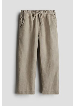 H & M - Lniane spodnie bez zapięcia - Brązowy ze sklepu H&M w kategorii Spodnie dziewczęce - zdjęcie 171337074