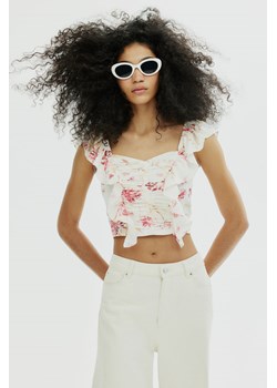H & M - Krótka bluzka z domieszką lnu - Biały ze sklepu H&M w kategorii Bluzki damskie - zdjęcie 171337100