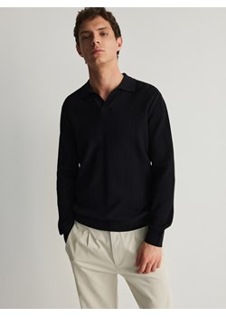 Reserved - Bawełniany longsleeve polo - czarny ze sklepu Reserved w kategorii Swetry męskie - zdjęcie 171348821