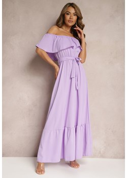 Fioletowa Hiszapanka Sukienka o Rozkloszowanym Fasonie z Falbanką Naviara ze sklepu Renee odzież w kategorii Sukienki - zdjęcie 171350004