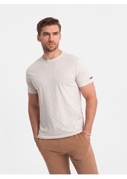 T-shirt męski z ozdobnym efektem confetti - kremowy V1 OM-TSCT-0178 ze sklepu ombre w kategorii T-shirty męskie - zdjęcie 171352043