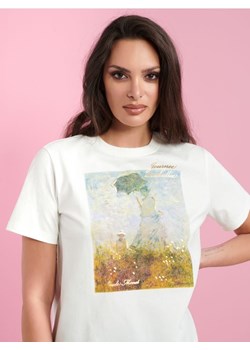 Sinsay - Koszulka bawełniana z nadrukiem - kremowy ze sklepu Sinsay w kategorii Bluzki damskie - zdjęcie 171356942