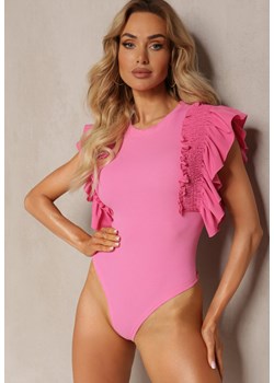Różowe Eleganckie Body z Bawełny z Zapięciem na Napy Wykończone Falbankami Iilines ze sklepu Renee odzież w kategorii Bluzki damskie - zdjęcie 171357220