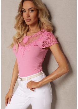 Różowy T-shirt z Ozdobną Koronką Dlilana ze sklepu Renee odzież w kategorii Bluzki damskie - zdjęcie 171357420