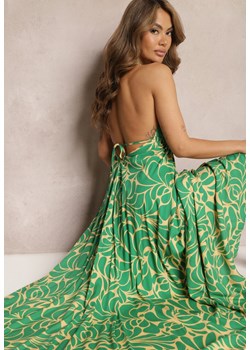 Zielona Rozkloszowana Sukienka Wiązana na Plecach z Wiskozy Wiasara ze sklepu Renee odzież w kategorii Sukienki - zdjęcie 171357530