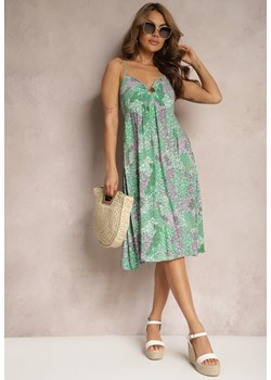 Zielona Wiskozowa Sukienka na Cienkich Ramiączkach o Rozkloszowanym Kroju Valcara ze sklepu Renee odzież w kategorii Sukienki - zdjęcie 171357610