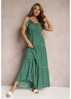 Zielona Rozkloszowana Sukienka z Wiskozy na Regulowanych Ramiączkach Wrinesa ze sklepu Renee odzież w kategorii Sukienki - zdjęcie 171357630