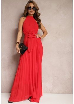 Czerwona Sukienka Maxi bez Rękawów z Gumką w Talii z Plisowanej Tkaniny Pesstia ze sklepu Renee odzież w kategorii Sukienki - zdjęcie 171357651