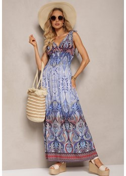 Niebieska Sukienka z Mozaikowym Wzorem Boho Gumką w Pasie i Sznurkami na Ramionach Ainervea ze sklepu Renee odzież w kategorii Sukienki - zdjęcie 171357720