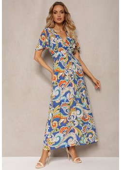 Niebieska Rozkloszowana Sukienka z Bawełny o Kopertowym Kroju w Print Paisley Piavella ze sklepu Renee odzież w kategorii Sukienki - zdjęcie 171357730