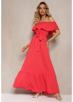 Czerwona Hiszapanka Sukienka o Rozkloszowanym Fasonie z Falbanką Naviara ze sklepu Renee odzież w kategorii Sukienki - zdjęcie 171357780
