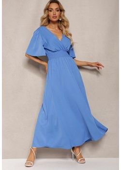 Niebieska  Sukienka z Luźnymi Rękawami Wiązaniem z Wycięciem na Plecach i Gumką w Talii Valenta ze sklepu Renee odzież w kategorii Sukienki - zdjęcie 171357800