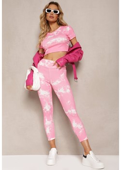 Różowy Komplet Sportowy z Printem Tie-Dye z Koszulką Cropped i Legginsami Davenia ze sklepu Renee odzież w kategorii Komplety i garnitury damskie - zdjęcie 171357860