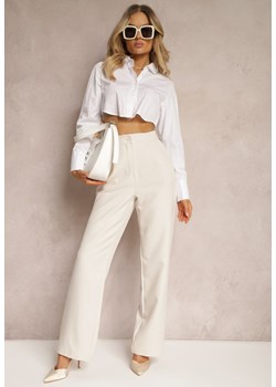 Jasnobeżowe Spodnie Garniturowe High Waist z Kieszeniami Denera ze sklepu Renee odzież w kategorii Spodnie damskie - zdjęcie 171357910