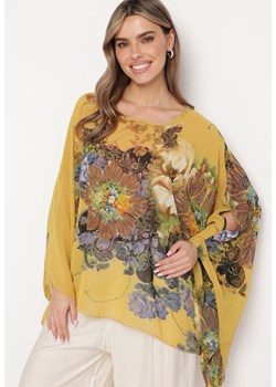 Żółta Narzutka na Lato z Ozdobnym Kwiatowym Printem Prunelle ze sklepu Born2be Odzież w kategorii Poncza - zdjęcie 171358250