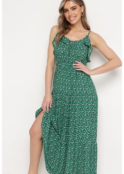 Zielona Wiskozowa Sukienka na Regulowanych Ramiączkach z Wiązaniem przy Dekolcie Srinesa ze sklepu Born2be Odzież w kategorii Sukienki - zdjęcie 171358490