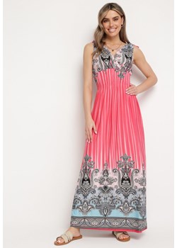Różowa Sukienka z Troczkami w Ramionach Rozkloszowana z Dekoltem w V Araxeda ze sklepu Born2be Odzież w kategorii Sukienki - zdjęcie 171358804