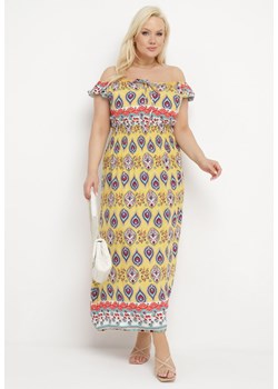 Żółta Sukienka Bawełniana z Gumką w Talii i Mozaikowym Wzorem Vestra ze sklepu Born2be Odzież w kategorii Sukienki - zdjęcie 171358923