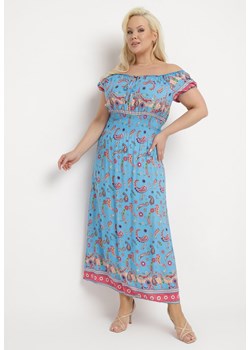 Niebieska Sukienka na Lato Bawełniana Hiszpanka z Wzorem Paisley i Gumką w Pasie Vediana ze sklepu Born2be Odzież w kategorii Sukienki - zdjęcie 171358944