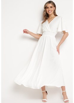 Biała Sukienka z Rozkloszowanymi Rękawami Gumką w Pasie i Wiązaniem na Plecach Larielle ze sklepu Born2be Odzież w kategorii Sukienki - zdjęcie 171359110