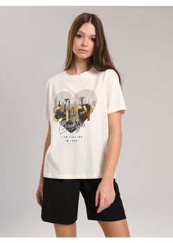 Sinsay - Koszulka z nadrukiem - kremowy ze sklepu Sinsay w kategorii Bluzki damskie - zdjęcie 171361090
