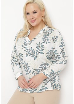 Biało-Zielona Bluzka Wiskozowa we Florystyczny Print Zapinana na Guziki Banarda ze sklepu Born2be Odzież w kategorii Bluzki damskie - zdjęcie 171362270