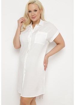 Biała Sukienka Koszulowa z Wiskozy z Kieszonką o Pudełkowym Fasonie Caviella ze sklepu Born2be Odzież w kategorii Sukienki - zdjęcie 171362361