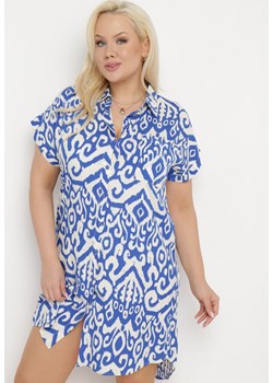 Niebieska Koszulowa Sukienka z Wiskozy Zapinana na Guziki z Kieszeniami Tritella ze sklepu Born2be Odzież w kategorii Sukienki - zdjęcie 171362382