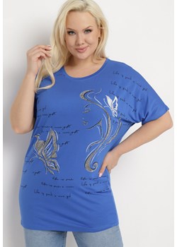 Granatowy T-shirt Ozdobiony Cyrkoniami i Nadrukiem Wallilena ze sklepu Born2be Odzież w kategorii Bluzki damskie - zdjęcie 171362403