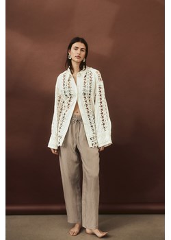 H & M - Zwężane spodnie z domieszką lnu - Brązowy ze sklepu H&M w kategorii Spodnie damskie - zdjęcie 171364970
