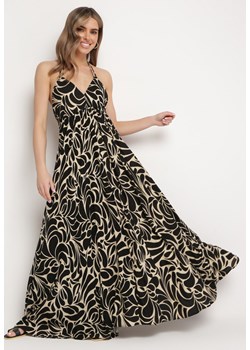 Czarna Wiskozowa Sukienka o Rozkloszowanym Kroju z Wiązaniem na Plecach Canella ze sklepu Born2be Odzież w kategorii Sukienki - zdjęcie 171372284