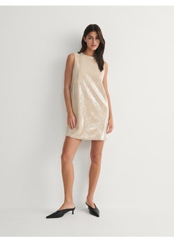 Reserved - Sukienka mini z cekinami - kremowy ze sklepu Reserved w kategorii Sukienki - zdjęcie 171372901