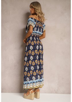 Granatowa Sukienka na Lato z Bawełny z Modelującą Gumką w Talii Deorna ze sklepu Renee odzież w kategorii Sukienki - zdjęcie 171379950
