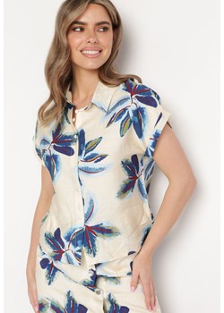 Beżowa Wiskozowa Koszula z Krótkim Rękawem we Florystyczny Print Venaia ze sklepu Born2be Odzież w kategorii Koszule damskie - zdjęcie 171380534