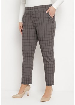 Szare  Spodnie w Kratkę z Bawełny Lacelila ze sklepu Born2be Odzież w kategorii Spodnie damskie - zdjęcie 171380564