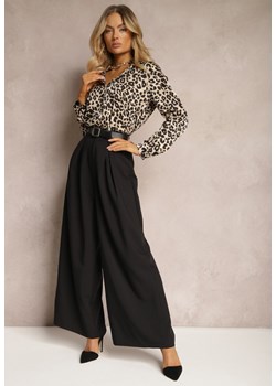 Czarne Szerokie Spodnie w Stylu Palazzo z Paskiem Detalia ze sklepu Renee odzież w kategorii Spodnie damskie - zdjęcie 171396262