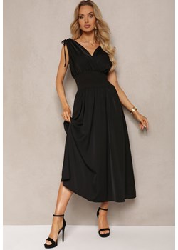 Czarna Rozkloszowna Sukienka na Cienkich Ramiączkach z Kopertowym Dekoltem Eilinestia ze sklepu Renee odzież w kategorii Sukienki - zdjęcie 171396372