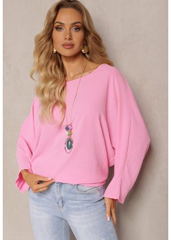 Różowa Bluzka o Fasonie Nietoperza z Naszyjnikiem Kenola ze sklepu Renee odzież w kategorii Bluzki damskie - zdjęcie 171396402
