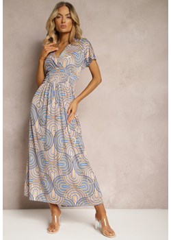 Niebieska Sukienka z Wiskozy w Stylu Boho z Krótkim Rękawem i Gumką w Talii Urisa ze sklepu Renee odzież w kategorii Sukienki - zdjęcie 171396432
