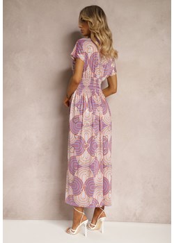 Fioletowo-Różowa Sukienka z Wiskozy w Stylu Boho z Krótkim Rękawem i Gumką w Talii Urisa ze sklepu Renee odzież w kategorii Sukienki - zdjęcie 171396434