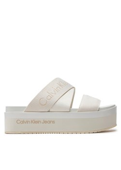Calvin Klein Jeans Klapki Flatform Sandal Webbing In Mr YW0YW01361 Biały ze sklepu MODIVO w kategorii Klapki damskie - zdjęcie 171401020