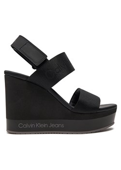 Sandały Calvin Klein Jeans Wedge Sandal Webbing In Mr YW0YW01360 Black 0GO ze sklepu eobuwie.pl w kategorii Sandały damskie - zdjęcie 171402132