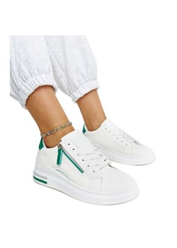 Inna Białe sneakersy z zielonymi wstawkami Anaunia ze sklepu ButyModne.pl w kategorii Buty sportowe damskie - zdjęcie 171409251