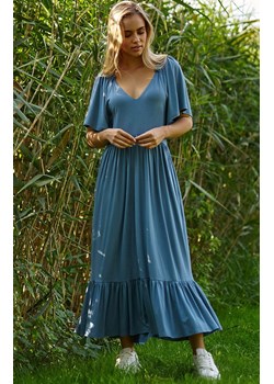 Długa sukienka z falbanami denim M824, Kolor denim, Rozmiar 40/42, Makadamia ze sklepu Primodo w kategorii Sukienki - zdjęcie 171410022