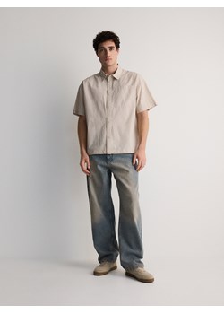 Reserved - Koszula boxy fit z krótkim rękawem - kremowy ze sklepu Reserved w kategorii Koszule męskie - zdjęcie 171425922