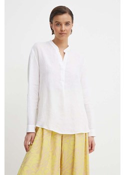 Seidensticker bluzka lniana kolor biały gładka 60.134416 ze sklepu ANSWEAR.com w kategorii Bluzki damskie - zdjęcie 171436051