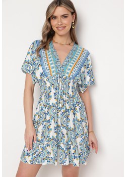 Jasnoniebieska Sukienka Wiskozowa z Falbanką i Gumkami w Pasie Davinia ze sklepu Born2be Odzież w kategorii Sukienki - zdjęcie 171437121