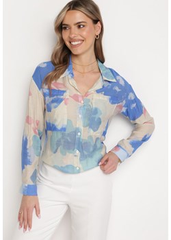 Niebiesko-Beżowa Koszula o Luźnym Kroju Zapinana na Guziki Piasha ze sklepu Born2be Odzież w kategorii Koszule damskie - zdjęcie 171437163